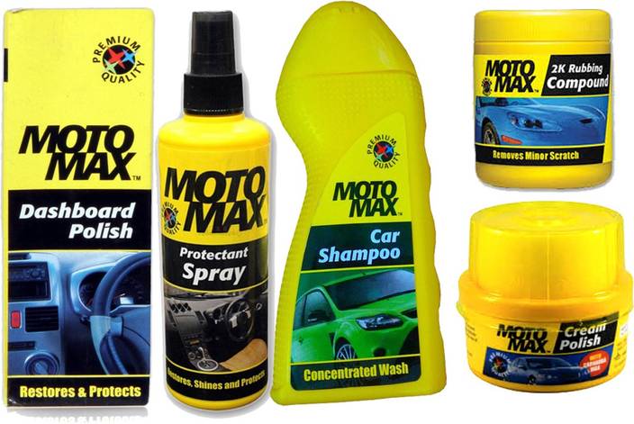 Motomax 1 Car Dashboard Polish 1 Car Protectant Spray 1 Car Body Shampoo 1 Car Body 2k Scratch Remover Rubbing Compound 1 Car Body Polish Combo