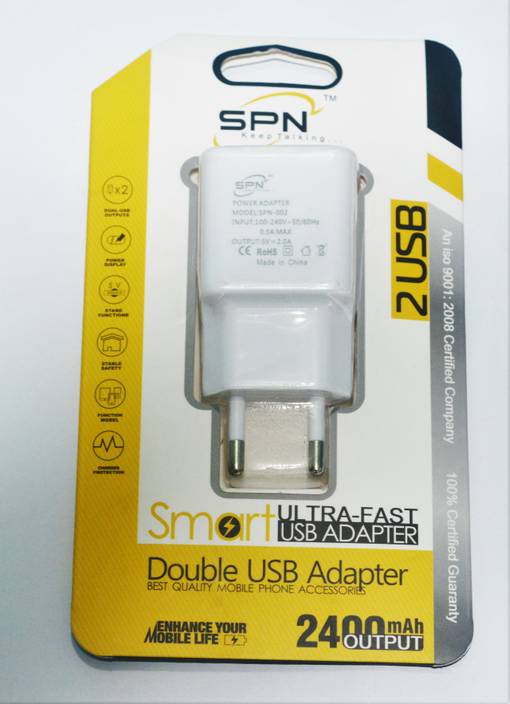 Spn Double Usb Adapter Output 5v 2 0a Mobile Charger Spn