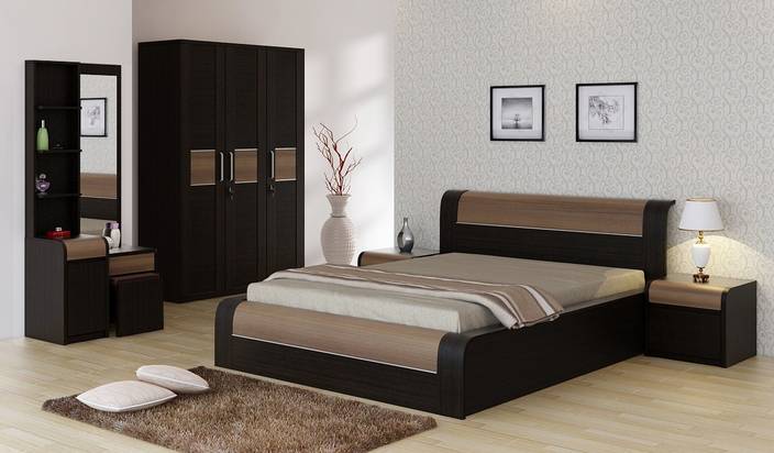 Spacewood Engineered Wood Bed + Side Table + Wardrobe + Dressing ... Spacewood Engineered Wood Bed + Side Table + Wardrobe + Dressing ...
