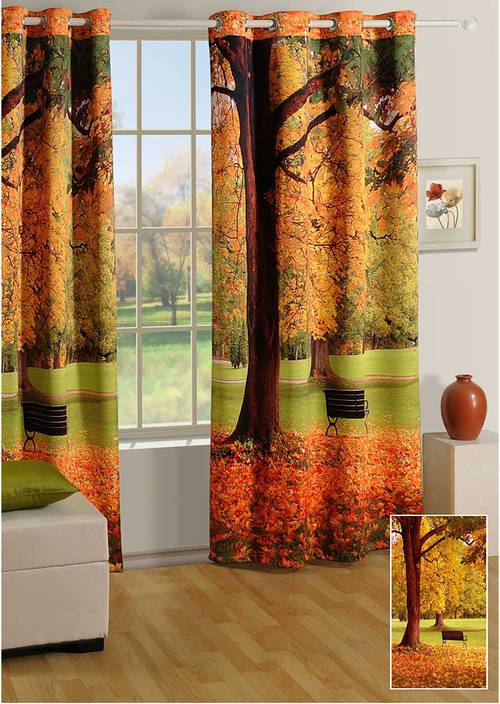 Swayam Silk Orange, Green, Yellow Printed Eyelet Window Curtain Buy
