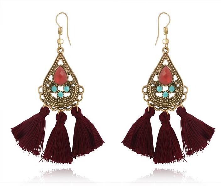Flipkart Spargz Indian Style Color Beads Woolen Long Spargz Indian Style Color Beads Woolen Long Earrings For Women Alloy Tel Earring