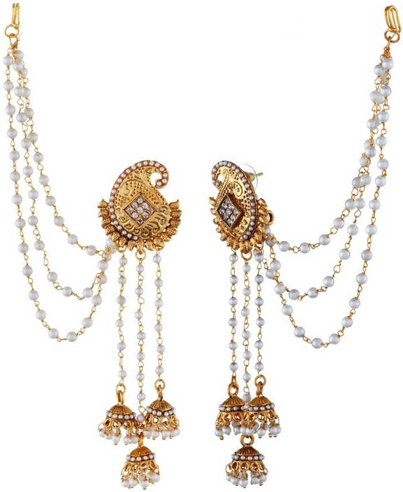 Flipkart Tatva Exclusive American Diamond Based Designer Tatva Exclusive American Diamond Based Designer Earrings With Kan Chain Alloy Ear Thread
