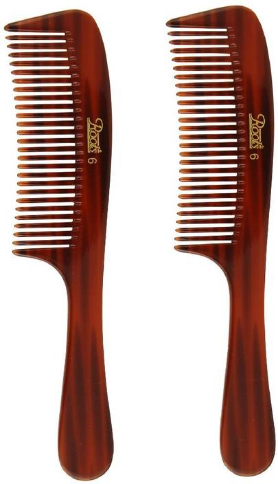 Roots Brown Wide Teeth Handle Comb For Fine Wavy Curly Hair