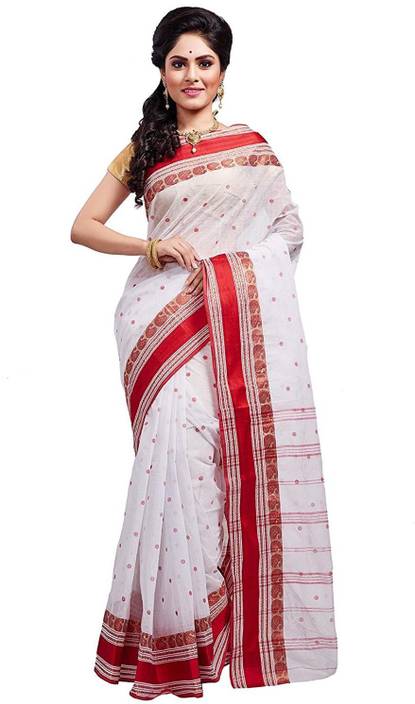 Buy Slice Of Bengal Woven Fashion Cotton White Sarees Online
