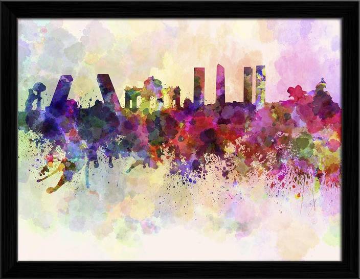 Artzfolio Madrid Skyline In Watercolor Spain Framed Wall