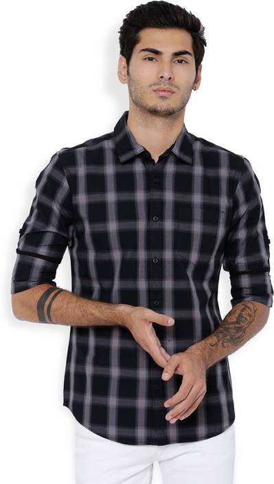 Highlander Men Checkered Casual Black, Grey Shirt