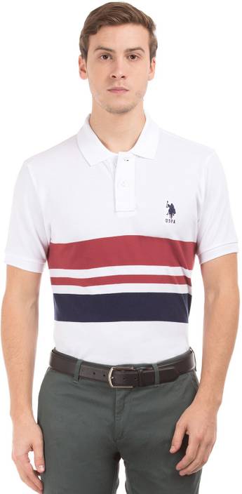 U.S. Polo Assn Striped Men Polo Neck White...