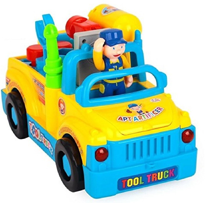 Will go by its own and Change Directions on Contact WolVol Truck Tools Toy Equipped with Electric Drill and Various Tools Bump and Go Action Lights and Music