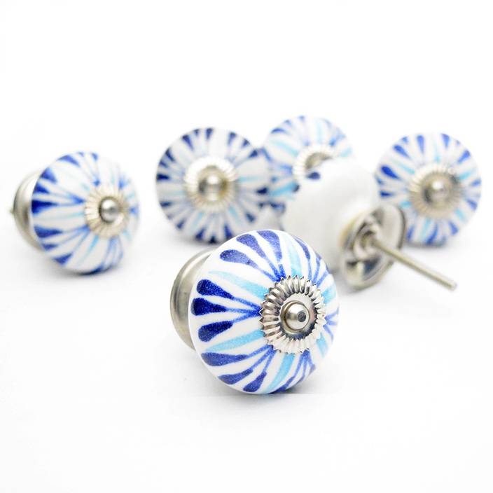 Casa Decor Pack Of 6 Ceramic Drop Floral Round White Drawer Pulls