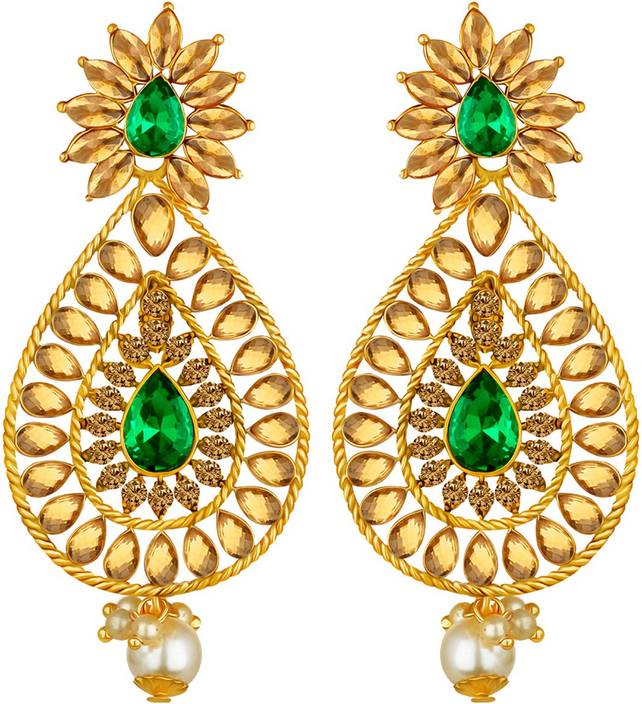 Flipkart Com Spargz Gold Plated Antique Big Long Indian Style Spargz Gold Plated Antique Big Long Indian Style Bridal Green Ad Stone Drop Wedding Earrings For