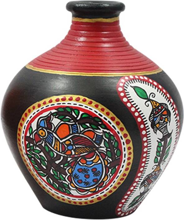 India Meets India Warli Painting Flower Pot Or Vase Terracotta