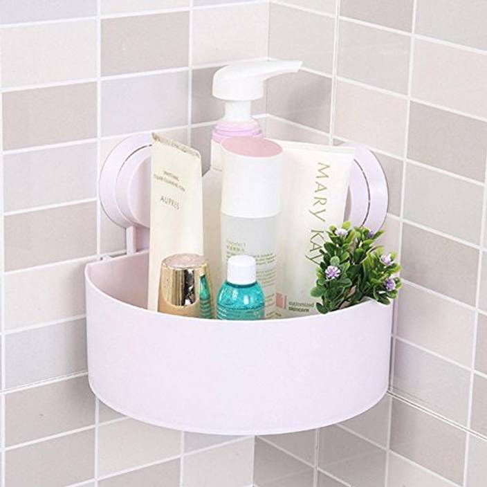 Zevora Plastic Interdesign Bathroom Kitchen Storage Organize Shelf Rack Triangle Shower Corner Caddy Basket With Wall Mounted Suction Cup White