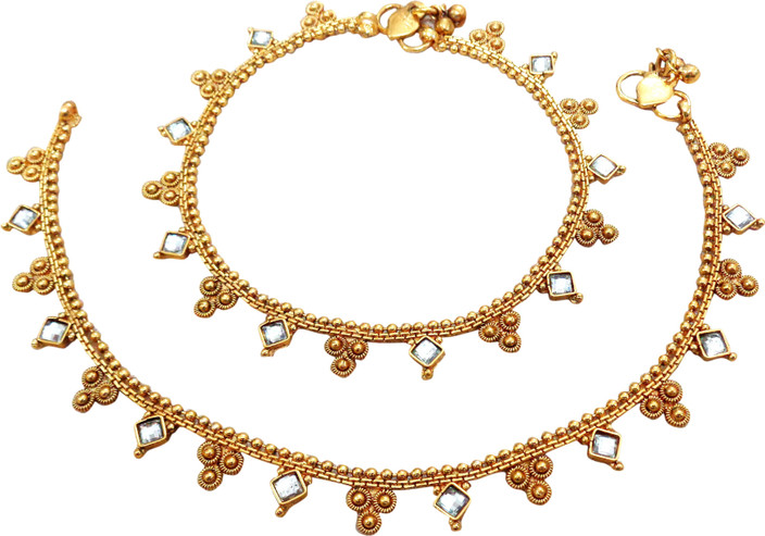 Gold Plated Anklet Kundan Indian Bollywood Party Payal Multi Chain Adjustable