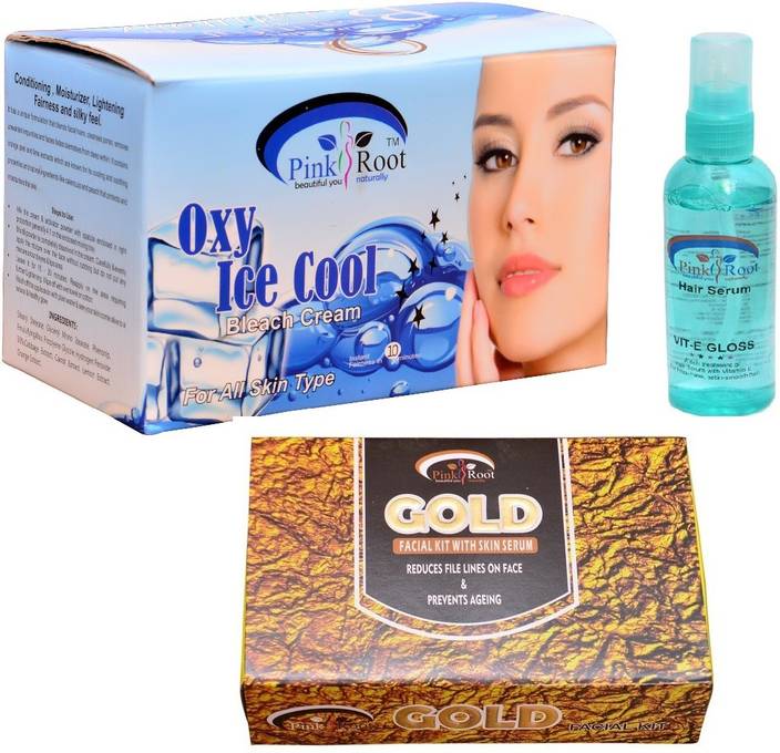 Pink Root Oxy Ice Cool Bleach Cream Hair Serum Gold Facial Kit
