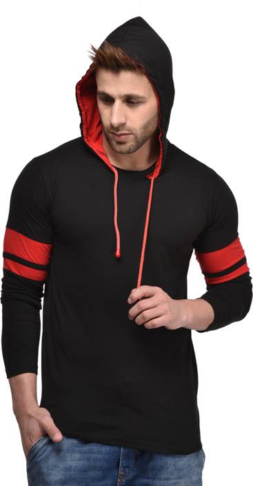 Kay Dee Solid Men's Hooded Black T-Shirt