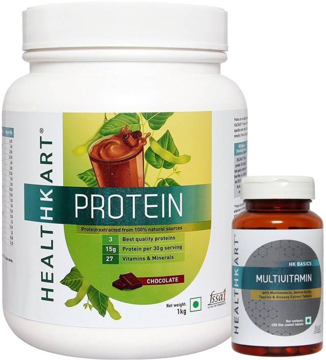 Healthkart Protein 1kg Chocolate Multivitamin 60 Tabs Combo