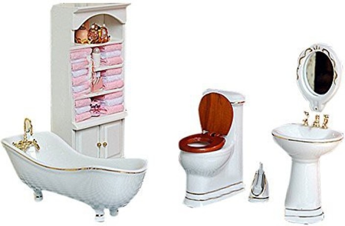 1//12 Dollhouse Miniature Bathroom Furniture Kit Toilet Cabinet Bath Supplies