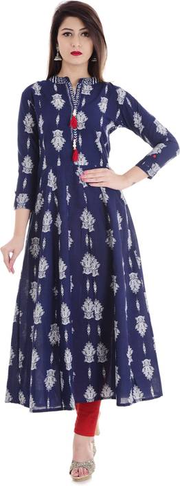 Stylum Casual Block Print Women Kurti  (White, Blue)