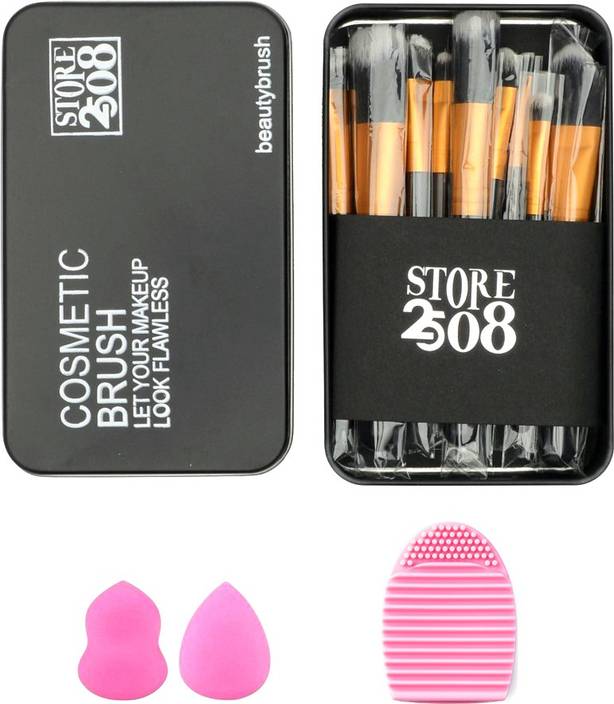 Store2508 Makeup Brush Set With 12 Brushes And Metal Storage Box 2