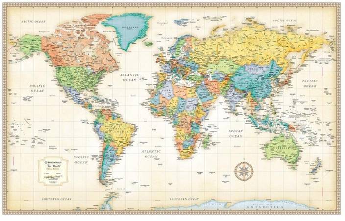 Classic World Wall Map Poster Large Print 126cmx81cm Inches Classic World Wall Map Poster Large Print 126cmx81cm Inches Photographic Paper 126 Inch X 81