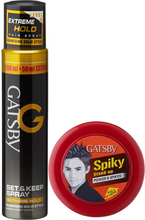 Gatsby Set Keep Hair Spray Extreme Hold 250 Ml With Hair Styling Wax Power Spikes 75 G Spray