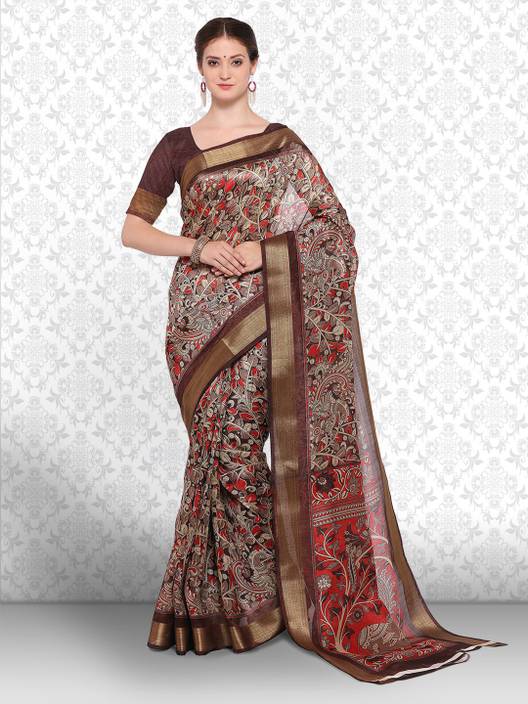 Buy Divastri Printed Kalamkari Art Silk Brown Sarees Online Best