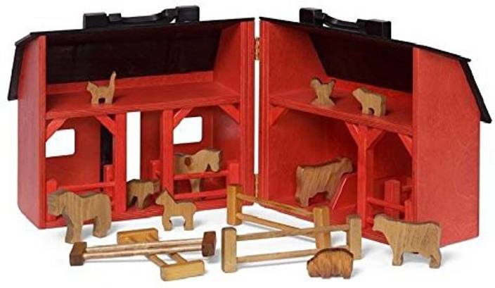 Clip Clop Folding Barn With Farm Animals Usa Handmade Wooden Toy