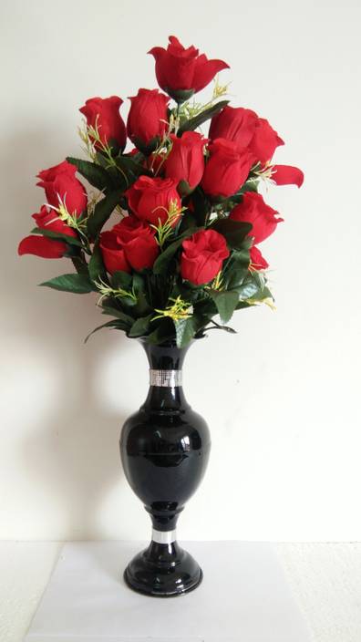 Bluebird Beautiful Red Rose Bunch With Black Elegant Flower Vase