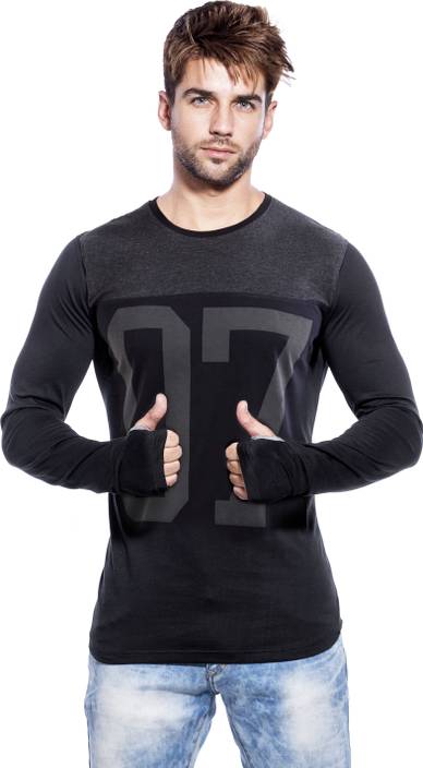 Maniac Printed Men's Round Neck Black, Grey T-Shirt