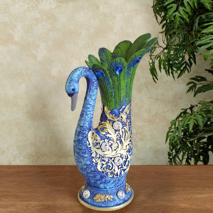 Tied Ribbons Peacock Shape Flower Vase Pot Decorative Piece For