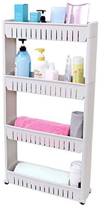 Okayji 4 Tier Multipurpose Shelf With Removable Wheels Plastic