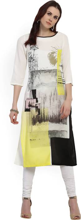yellow white cotton kurti, women cotton kurti design