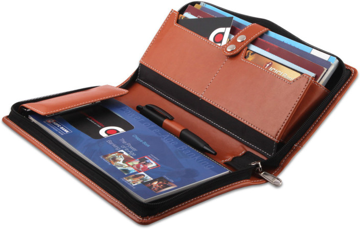Multi Pocket Faux Leather Cheque Book Holder With Zip Closure Free Shipping