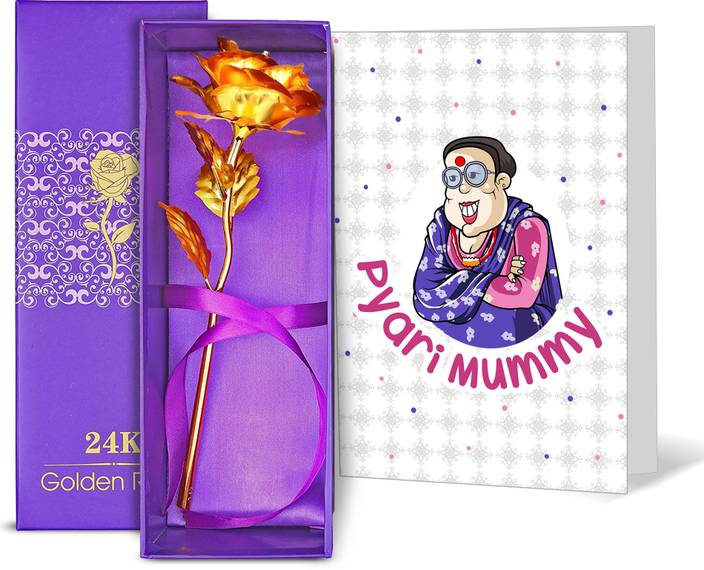 Tied Ribbons Mothers day special gift 24K Gold Plated Rose with Greeting card Artificial Flower Gift Set