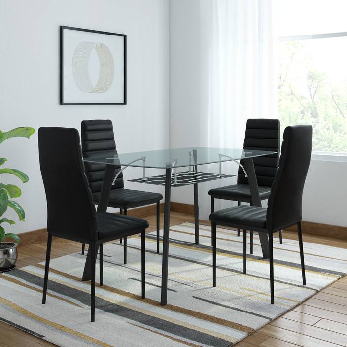 Royaloak Milan Gl 4 Seater Dining Set Price In India Royaloak Milan Gl 4 Seater Dining Set Finish Color Black