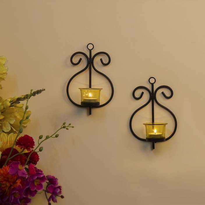 Homesake Set Of 2 Decorative Wall Sconce Candle Holder With Yellow