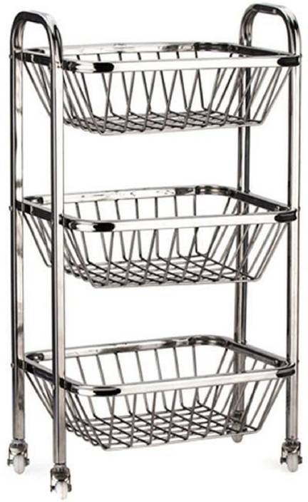 Kuber Industries Stainless Steel Three Tier Fruits Vegetable Kuber Industries Stainless Steel Three Tier Fruits Vegetable Trolley Multipurpose Kitchen Storage Shelf Rack