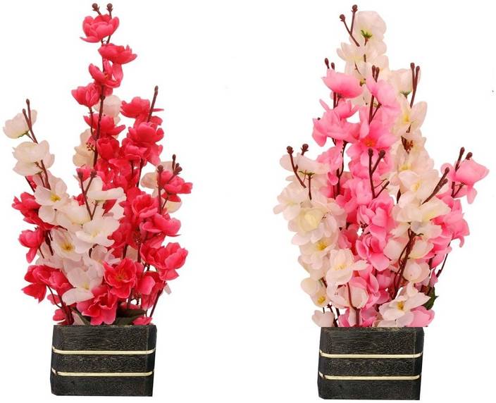 Kaykon Beautiful Combo Of 2 White Red White Pink Orchids Artificial Flower With Pot