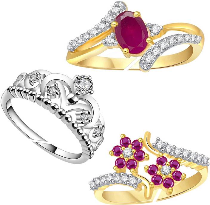 Lady Touch Lady Touch Combo Of Ruby 24k Crown Gold Ring For