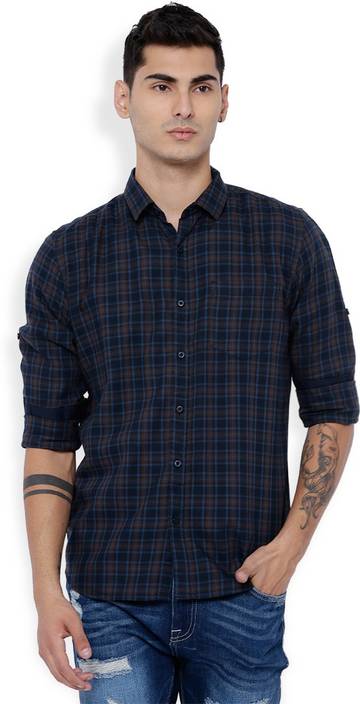 Highlander Men Checkered Casual Dark Blue Shirt