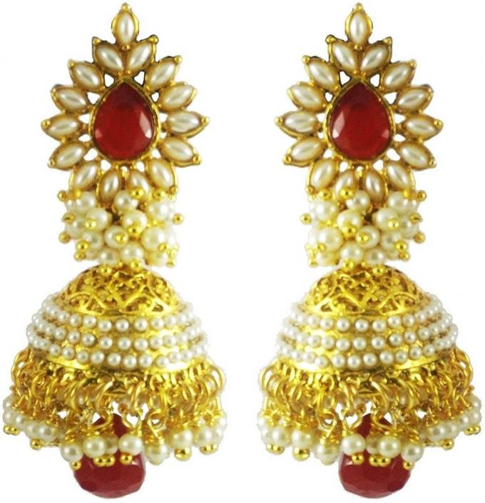 Flipkart Aabhu Fashionable Gold Plated Pearl Polki Aabhu Fashionable Gold Plated Pearl Polki Jewellery Stylish Fancy Party Wear Traditional Jhumka Jhumki Earrings For