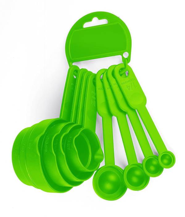 Floraware Baking Measurement Measuring Cups And Spoons Set Green Color 8 Pieces Measuring Cup Set Plastic Measuring Spoon