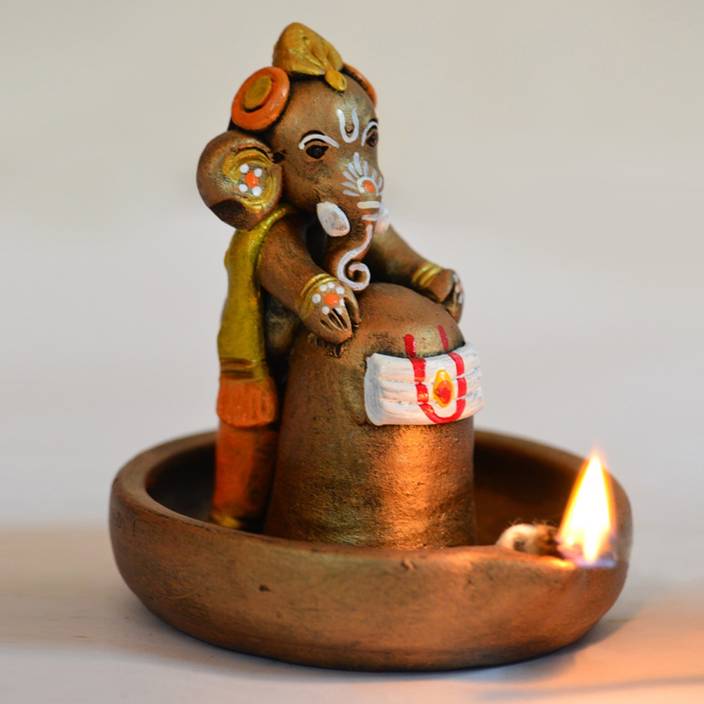 Exclusivelane Terracotta Hand Crafted Copper Holding Lord Shiva