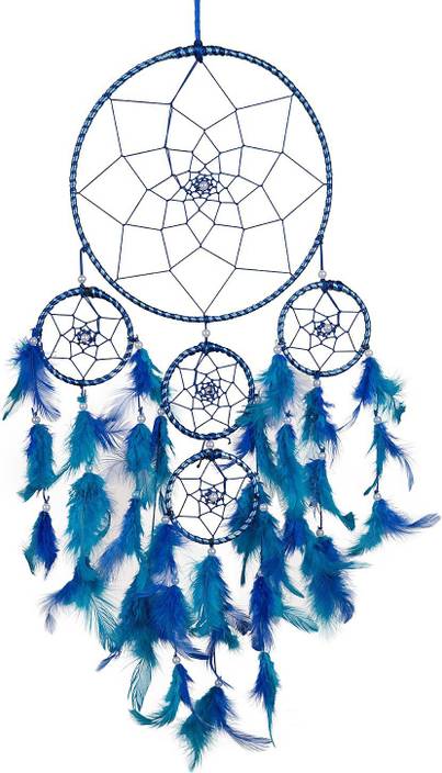 ILU Dream Catcher Wall Hanging Handmade Beaded~ 1 Big and 4 Small Circular Net with Feather Decoration Ornaments Size 21cm Diameter Nylon Windchime (76 inch ...