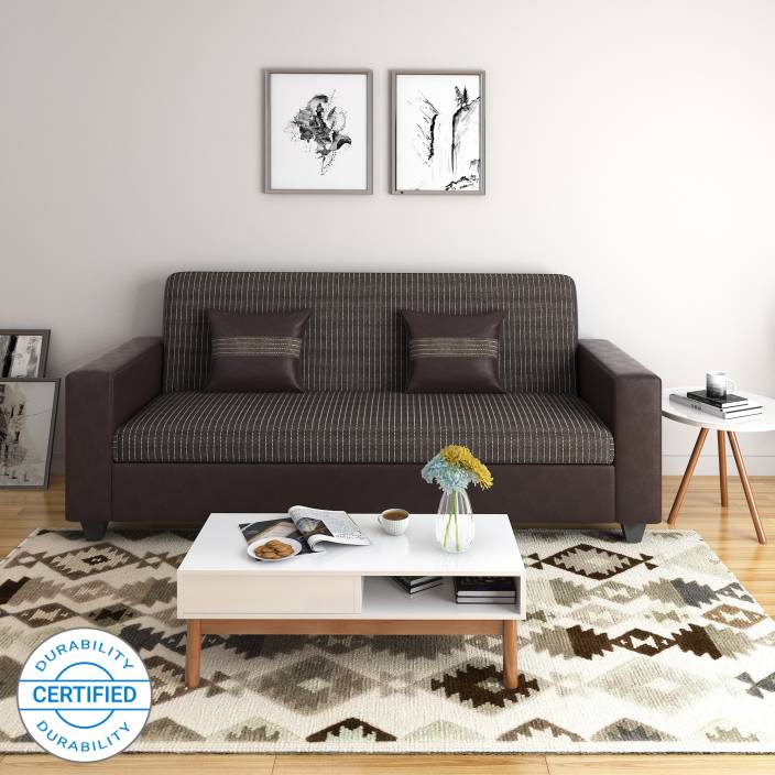 Flipkart Perfect Homes Crete Leatherette and Fabric 3 Seater Sofa
