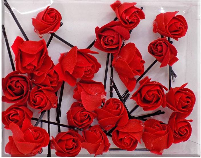 Majik Set Of 24 Pcs Fashion Red Rose Flower Hair Clip For Girls