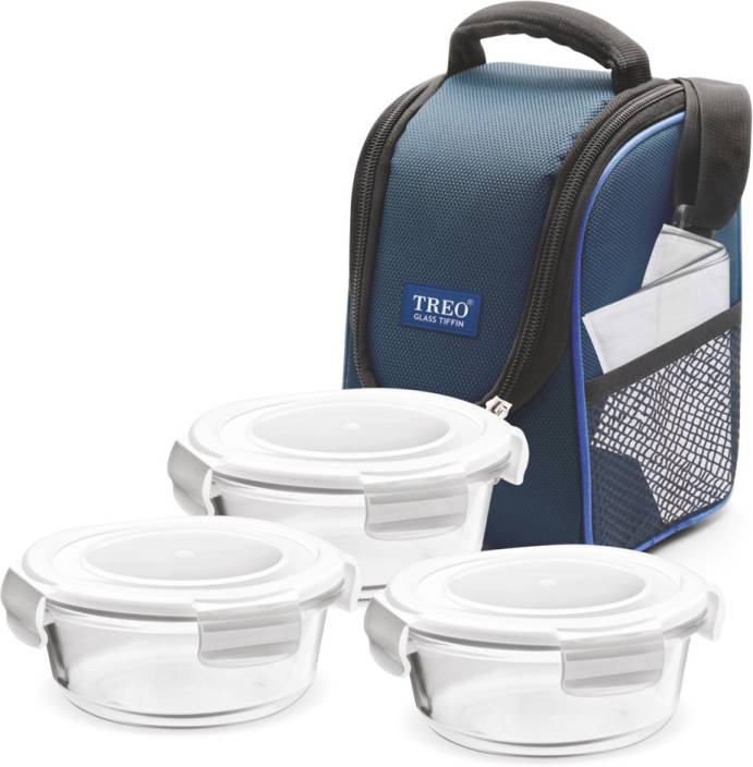 Treo Health First Round Glass Tiffin Box With Cover, 380ml,...