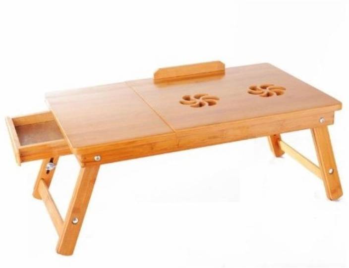 Fstyler Solid Bamboo Wood Portable Foldable E Table For Laptop Study With 2 Cooling Port Adjustable Height Accessories Draw Mouse Pad