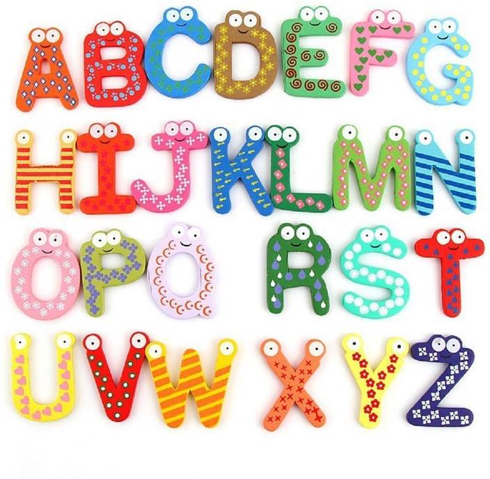 Syga Wooden 26 English Upper Case A To Zalphabets Stencils Letter Refrigerator Fridge Stickers Toys - 