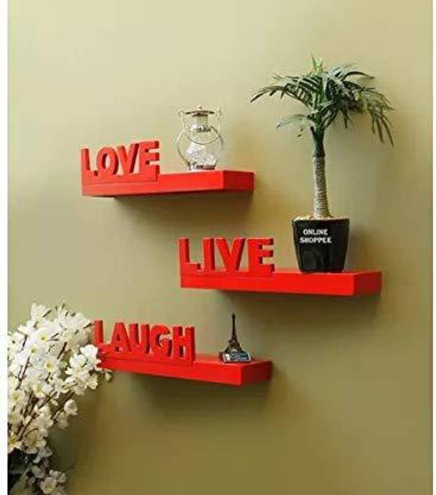 Red Wall Shelves Live Love Laugh Wooden Shelf